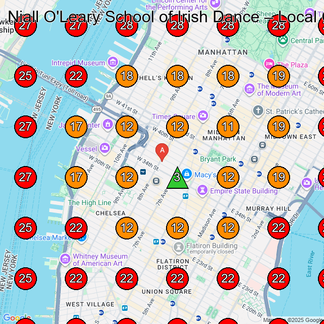 Niall O'Leary School of Irish Dance GeoGrid visibility map for Dance School in 500 8th Ave